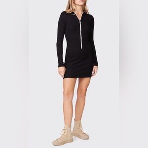 MONROW Rib Zip-Up Mini Dress Black Women XS knit trendy sexy feminine night out